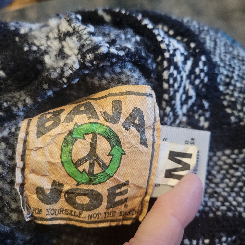 Baja Joe Size M Men's Black and Blue Striped Hoodie - Picture 3 of 5